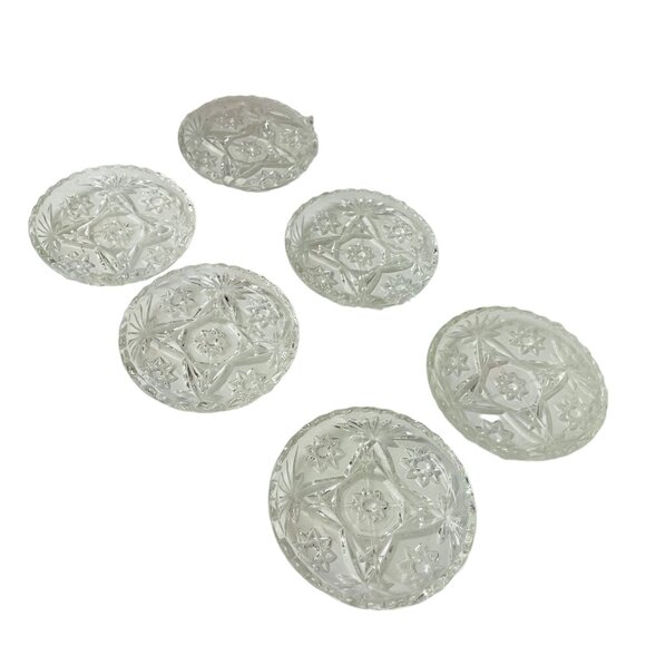 Anchor Hocking Set Of 6 Vintage Pressed Glass Coasters With Star & Floral Patter - Picture 1 of 6